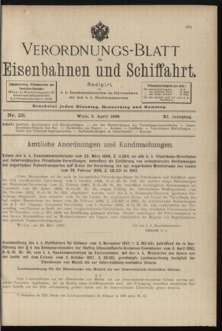 Verordnungs-Blatt für Eisenbahnen und Schiffahrt: Veröffentlichungen in Tarif- und Transport-Angelegenheiten 18980402 Seite: 1