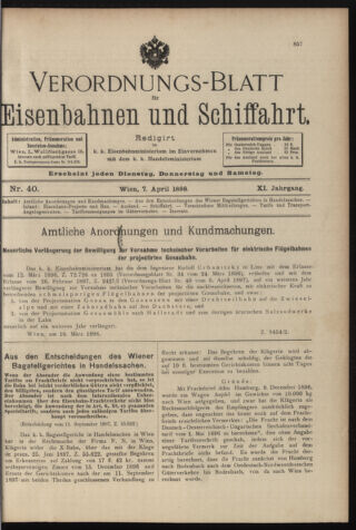 Verordnungs-Blatt für Eisenbahnen und Schiffahrt: Veröffentlichungen in Tarif- und Transport-Angelegenheiten 18980407 Seite: 1