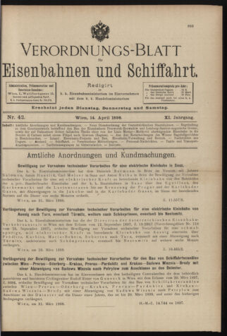 Verordnungs-Blatt für Eisenbahnen und Schiffahrt: Veröffentlichungen in Tarif- und Transport-Angelegenheiten 18980414 Seite: 1