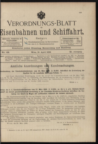 Verordnungs-Blatt für Eisenbahnen und Schiffahrt: Veröffentlichungen in Tarif- und Transport-Angelegenheiten 18980419 Seite: 1