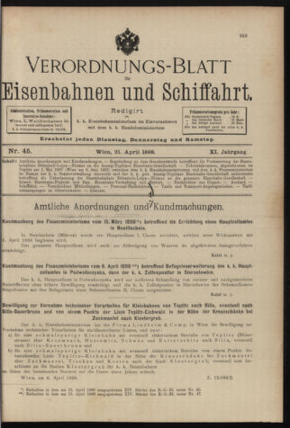 Verordnungs-Blatt für Eisenbahnen und Schiffahrt: Veröffentlichungen in Tarif- und Transport-Angelegenheiten 18980421 Seite: 1