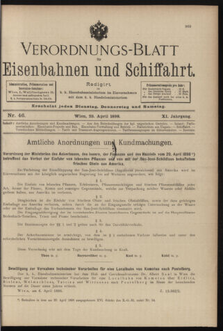 Verordnungs-Blatt für Eisenbahnen und Schiffahrt: Veröffentlichungen in Tarif- und Transport-Angelegenheiten 18980423 Seite: 1