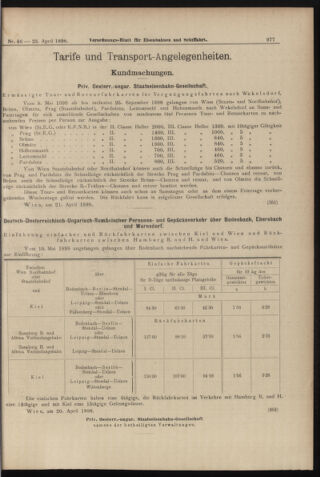 Verordnungs-Blatt für Eisenbahnen und Schiffahrt: Veröffentlichungen in Tarif- und Transport-Angelegenheiten 18980423 Seite: 9