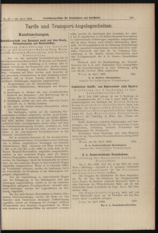 Verordnungs-Blatt für Eisenbahnen und Schiffahrt: Veröffentlichungen in Tarif- und Transport-Angelegenheiten 18980426 Seite: 9