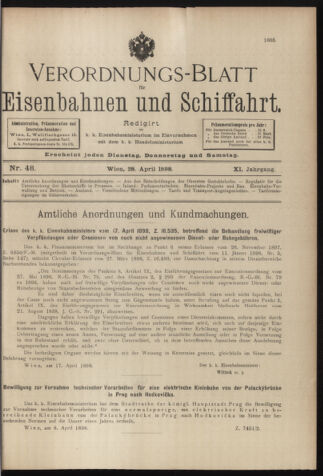 Verordnungs-Blatt für Eisenbahnen und Schiffahrt: Veröffentlichungen in Tarif- und Transport-Angelegenheiten 18980428 Seite: 1