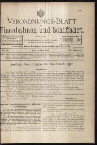 Verordnungs-Blatt für Eisenbahnen und Schiffahrt: Veröffentlichungen in Tarif- und Transport-Angelegenheiten 18980503 Seite: 1