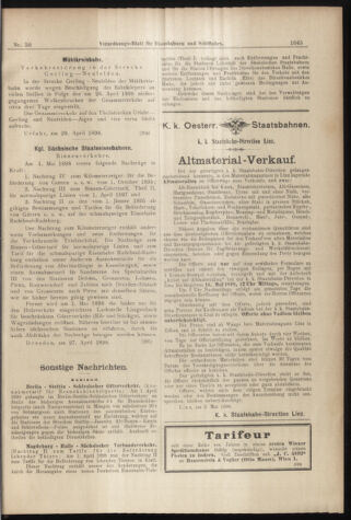 Verordnungs-Blatt für Eisenbahnen und Schiffahrt: Veröffentlichungen in Tarif- und Transport-Angelegenheiten 18980503 Seite: 9