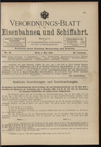 Verordnungs-Blatt für Eisenbahnen und Schiffahrt: Veröffentlichungen in Tarif- und Transport-Angelegenheiten 18980505 Seite: 1