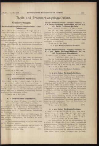 Verordnungs-Blatt für Eisenbahnen und Schiffahrt: Veröffentlichungen in Tarif- und Transport-Angelegenheiten 18980505 Seite: 7