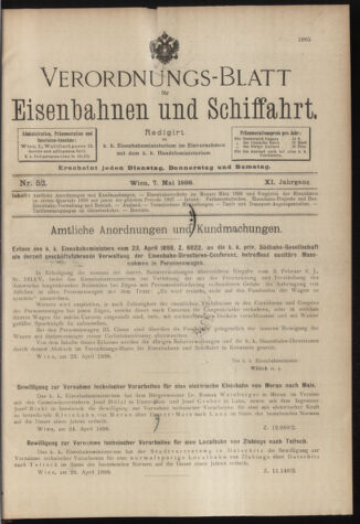 Verordnungs-Blatt für Eisenbahnen und Schiffahrt: Veröffentlichungen in Tarif- und Transport-Angelegenheiten 18980507 Seite: 1