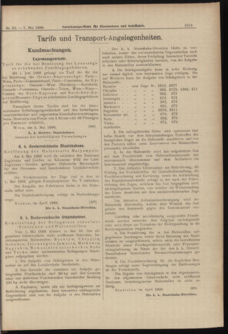 Verordnungs-Blatt für Eisenbahnen und Schiffahrt: Veröffentlichungen in Tarif- und Transport-Angelegenheiten 18980507 Seite: 15