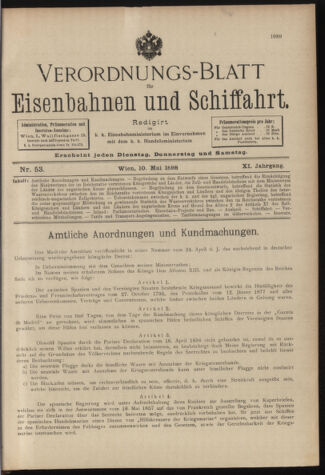 Verordnungs-Blatt für Eisenbahnen und Schiffahrt: Veröffentlichungen in Tarif- und Transport-Angelegenheiten 18980510 Seite: 1