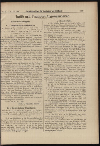 Verordnungs-Blatt für Eisenbahnen und Schiffahrt: Veröffentlichungen in Tarif- und Transport-Angelegenheiten 18980510 Seite: 15