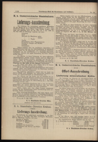 Verordnungs-Blatt für Eisenbahnen und Schiffahrt: Veröffentlichungen in Tarif- und Transport-Angelegenheiten 18980512 Seite: 14