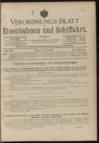 Verordnungs-Blatt für Eisenbahnen und Schiffahrt: Veröffentlichungen in Tarif- und Transport-Angelegenheiten 18980517 Seite: 1