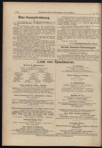 Verordnungs-Blatt für Eisenbahnen und Schiffahrt: Veröffentlichungen in Tarif- und Transport-Angelegenheiten 18980517 Seite: 20