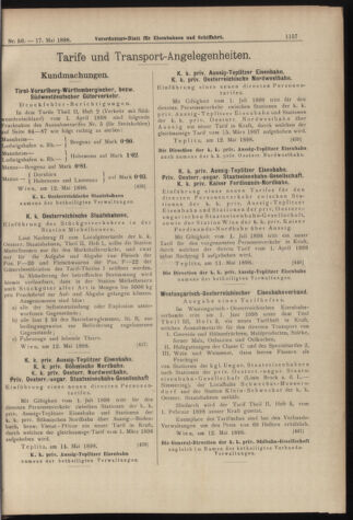 Verordnungs-Blatt für Eisenbahnen und Schiffahrt: Veröffentlichungen in Tarif- und Transport-Angelegenheiten 18980517 Seite: 9