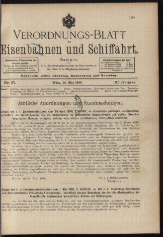 Verordnungs-Blatt für Eisenbahnen und Schiffahrt: Veröffentlichungen in Tarif- und Transport-Angelegenheiten 18980519 Seite: 1