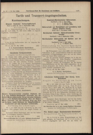 Verordnungs-Blatt für Eisenbahnen und Schiffahrt: Veröffentlichungen in Tarif- und Transport-Angelegenheiten 18980519 Seite: 15