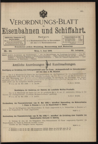 Verordnungs-Blatt für Eisenbahnen und Schiffahrt: Veröffentlichungen in Tarif- und Transport-Angelegenheiten 18980602 Seite: 1