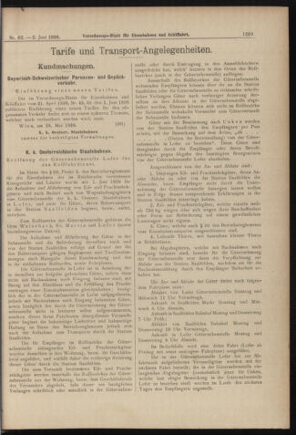 Verordnungs-Blatt für Eisenbahnen und Schiffahrt: Veröffentlichungen in Tarif- und Transport-Angelegenheiten 18980602 Seite: 9