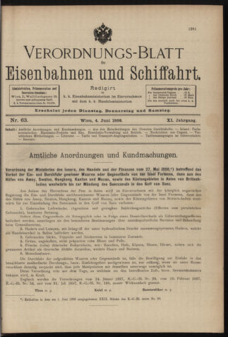 Verordnungs-Blatt für Eisenbahnen und Schiffahrt: Veröffentlichungen in Tarif- und Transport-Angelegenheiten 18980604 Seite: 1