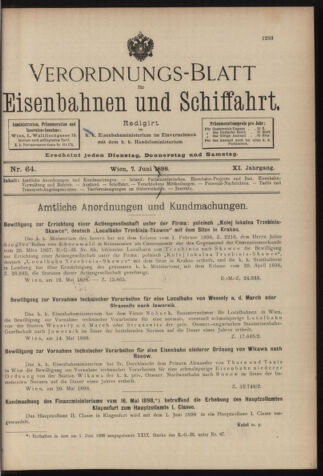 Verordnungs-Blatt für Eisenbahnen und Schiffahrt: Veröffentlichungen in Tarif- und Transport-Angelegenheiten 18980607 Seite: 1