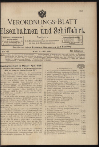 Verordnungs-Blatt für Eisenbahnen und Schiffahrt: Veröffentlichungen in Tarif- und Transport-Angelegenheiten 18980609 Seite: 1