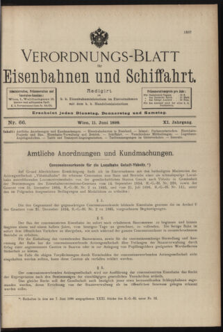 Verordnungs-Blatt für Eisenbahnen und Schiffahrt: Veröffentlichungen in Tarif- und Transport-Angelegenheiten 18980611 Seite: 1