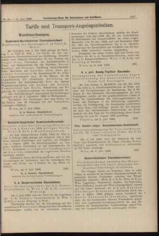 Verordnungs-Blatt für Eisenbahnen und Schiffahrt: Veröffentlichungen in Tarif- und Transport-Angelegenheiten 18980611 Seite: 11