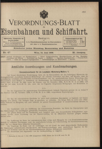 Verordnungs-Blatt für Eisenbahnen und Schiffahrt: Veröffentlichungen in Tarif- und Transport-Angelegenheiten 18980614 Seite: 1