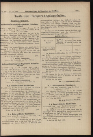 Verordnungs-Blatt für Eisenbahnen und Schiffahrt: Veröffentlichungen in Tarif- und Transport-Angelegenheiten 18980614 Seite: 9