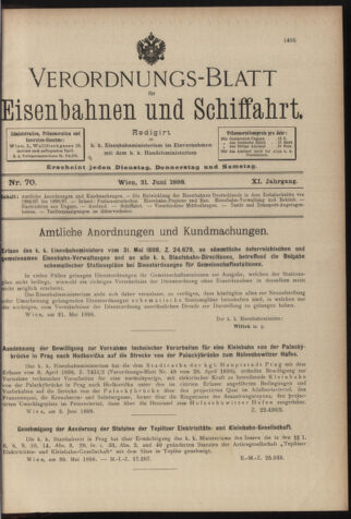 Verordnungs-Blatt für Eisenbahnen und Schiffahrt: Veröffentlichungen in Tarif- und Transport-Angelegenheiten 18980621 Seite: 1