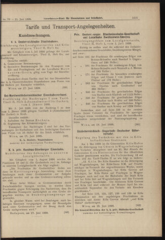 Verordnungs-Blatt für Eisenbahnen und Schiffahrt: Veröffentlichungen in Tarif- und Transport-Angelegenheiten 18980621 Seite: 11