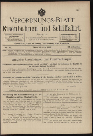 Verordnungs-Blatt für Eisenbahnen und Schiffahrt: Veröffentlichungen in Tarif- und Transport-Angelegenheiten 18980625 Seite: 1