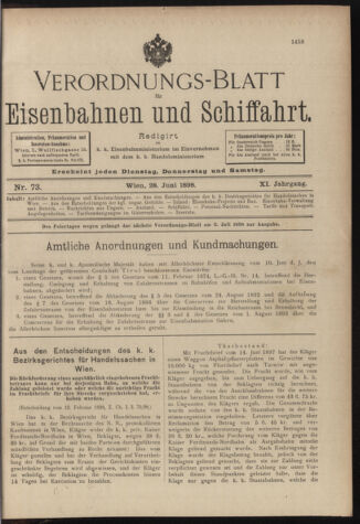 Verordnungs-Blatt für Eisenbahnen und Schiffahrt: Veröffentlichungen in Tarif- und Transport-Angelegenheiten 18980628 Seite: 1