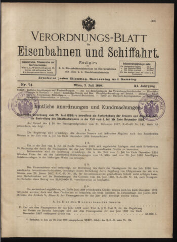 Verordnungs-Blatt für Eisenbahnen und Schiffahrt: Veröffentlichungen in Tarif- und Transport-Angelegenheiten 18980702 Seite: 1