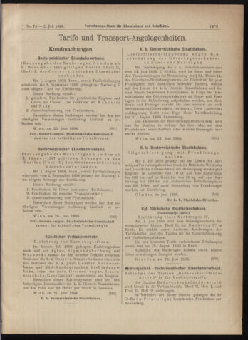 Verordnungs-Blatt für Eisenbahnen und Schiffahrt: Veröffentlichungen in Tarif- und Transport-Angelegenheiten 18980702 Seite: 11