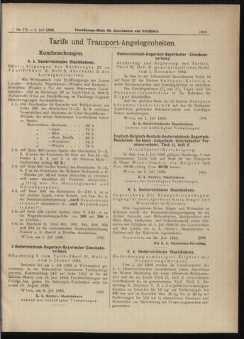 Verordnungs-Blatt für Eisenbahnen und Schiffahrt: Veröffentlichungen in Tarif- und Transport-Angelegenheiten 18980705 Seite: 9