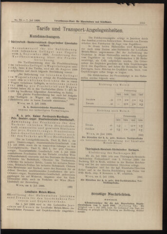 Verordnungs-Blatt für Eisenbahnen und Schiffahrt: Veröffentlichungen in Tarif- und Transport-Angelegenheiten 18980707 Seite: 11