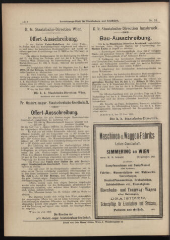 Verordnungs-Blatt für Eisenbahnen und Schiffahrt: Veröffentlichungen in Tarif- und Transport-Angelegenheiten 18980707 Seite: 16