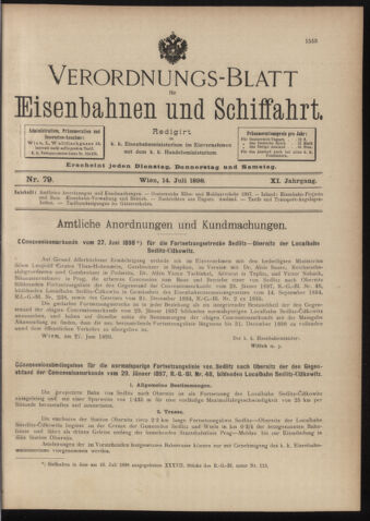 Verordnungs-Blatt für Eisenbahnen und Schiffahrt: Veröffentlichungen in Tarif- und Transport-Angelegenheiten 18980714 Seite: 1