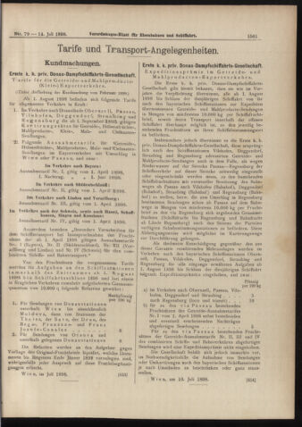 Verordnungs-Blatt für Eisenbahnen und Schiffahrt: Veröffentlichungen in Tarif- und Transport-Angelegenheiten 18980714 Seite: 9