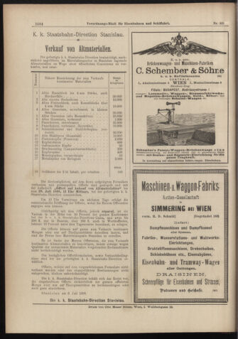 Verordnungs-Blatt für Eisenbahnen und Schiffahrt: Veröffentlichungen in Tarif- und Transport-Angelegenheiten 18980716 Seite: 16