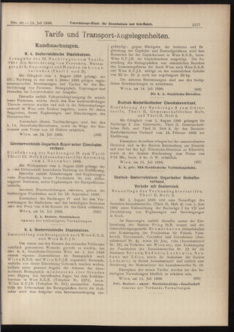 Verordnungs-Blatt für Eisenbahnen und Schiffahrt: Veröffentlichungen in Tarif- und Transport-Angelegenheiten 18980716 Seite: 9