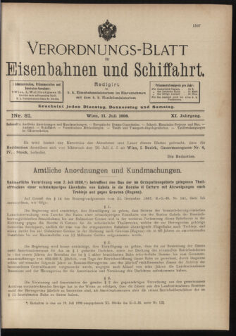 Verordnungs-Blatt für Eisenbahnen und Schiffahrt: Veröffentlichungen in Tarif- und Transport-Angelegenheiten 18980721 Seite: 1