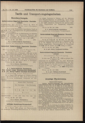 Verordnungs-Blatt für Eisenbahnen und Schiffahrt: Veröffentlichungen in Tarif- und Transport-Angelegenheiten 18980728 Seite: 9