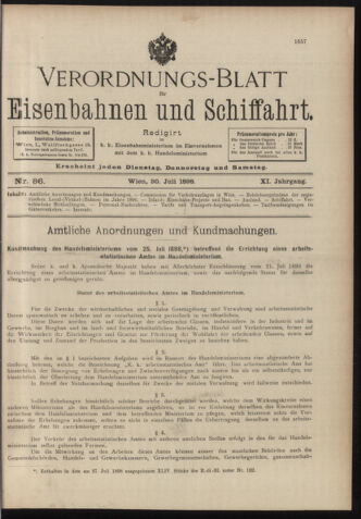 Verordnungs-Blatt für Eisenbahnen und Schiffahrt: Veröffentlichungen in Tarif- und Transport-Angelegenheiten 18980730 Seite: 1