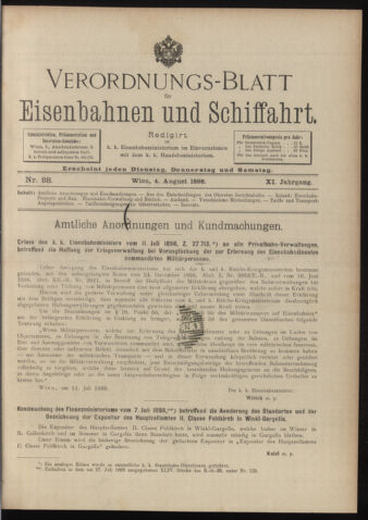 Verordnungs-Blatt für Eisenbahnen und Schiffahrt: Veröffentlichungen in Tarif- und Transport-Angelegenheiten 18980804 Seite: 1