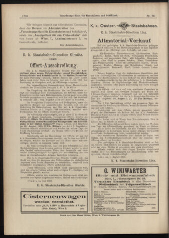 Verordnungs-Blatt für Eisenbahnen und Schiffahrt: Veröffentlichungen in Tarif- und Transport-Angelegenheiten 18980804 Seite: 16